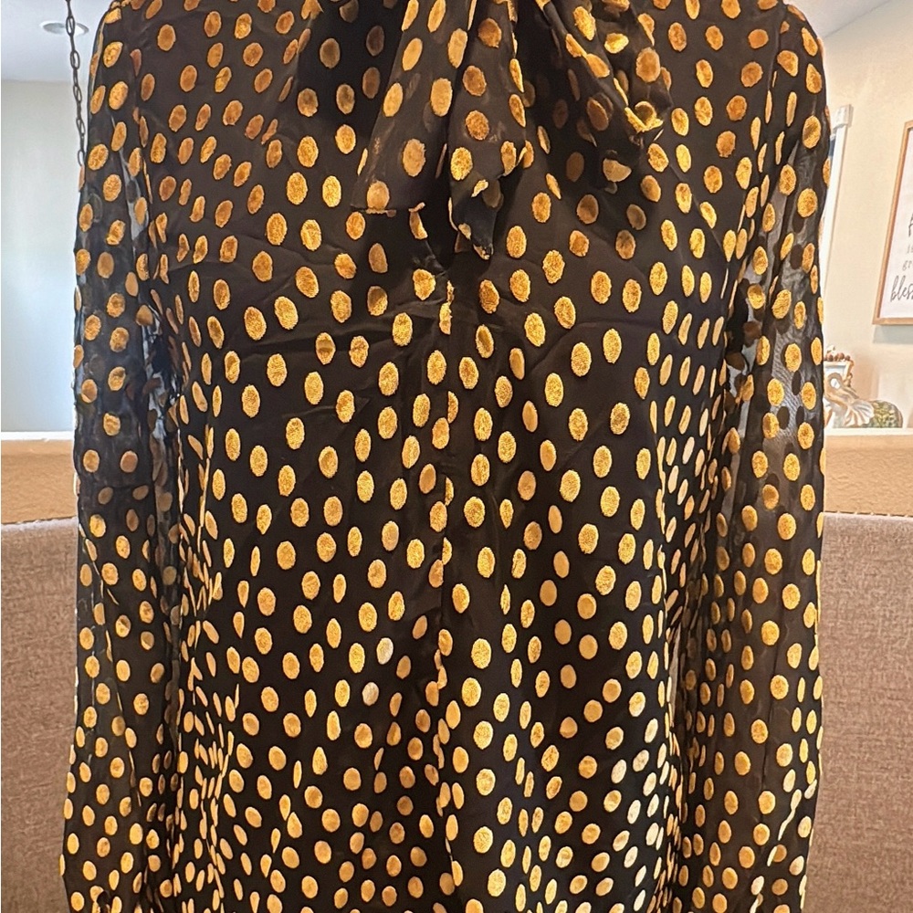 Express Black Blouse with Gold Dots